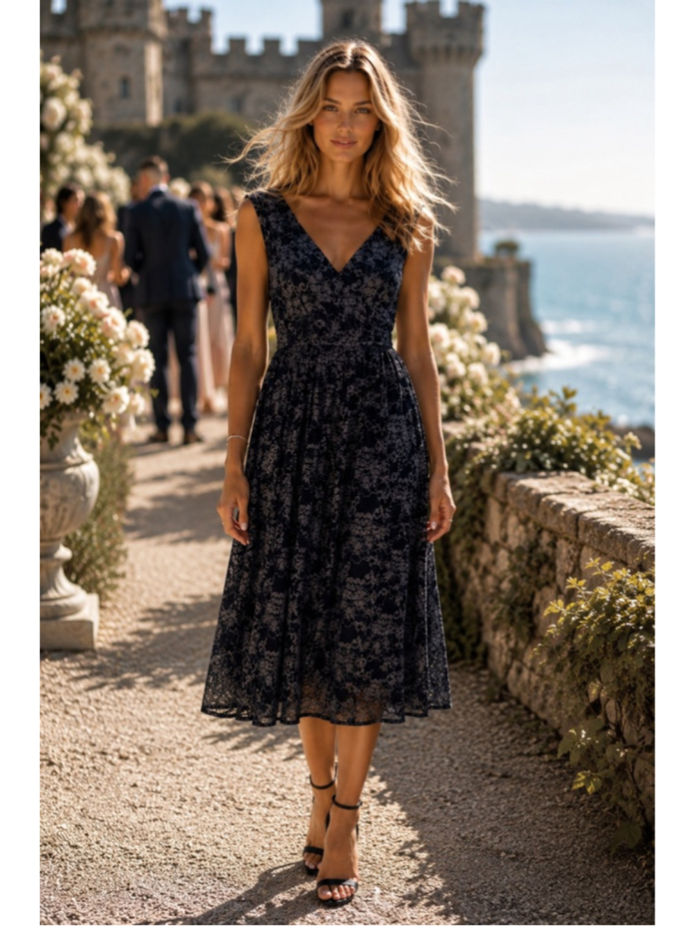 Karen Kane Navy Floral Midi Dress